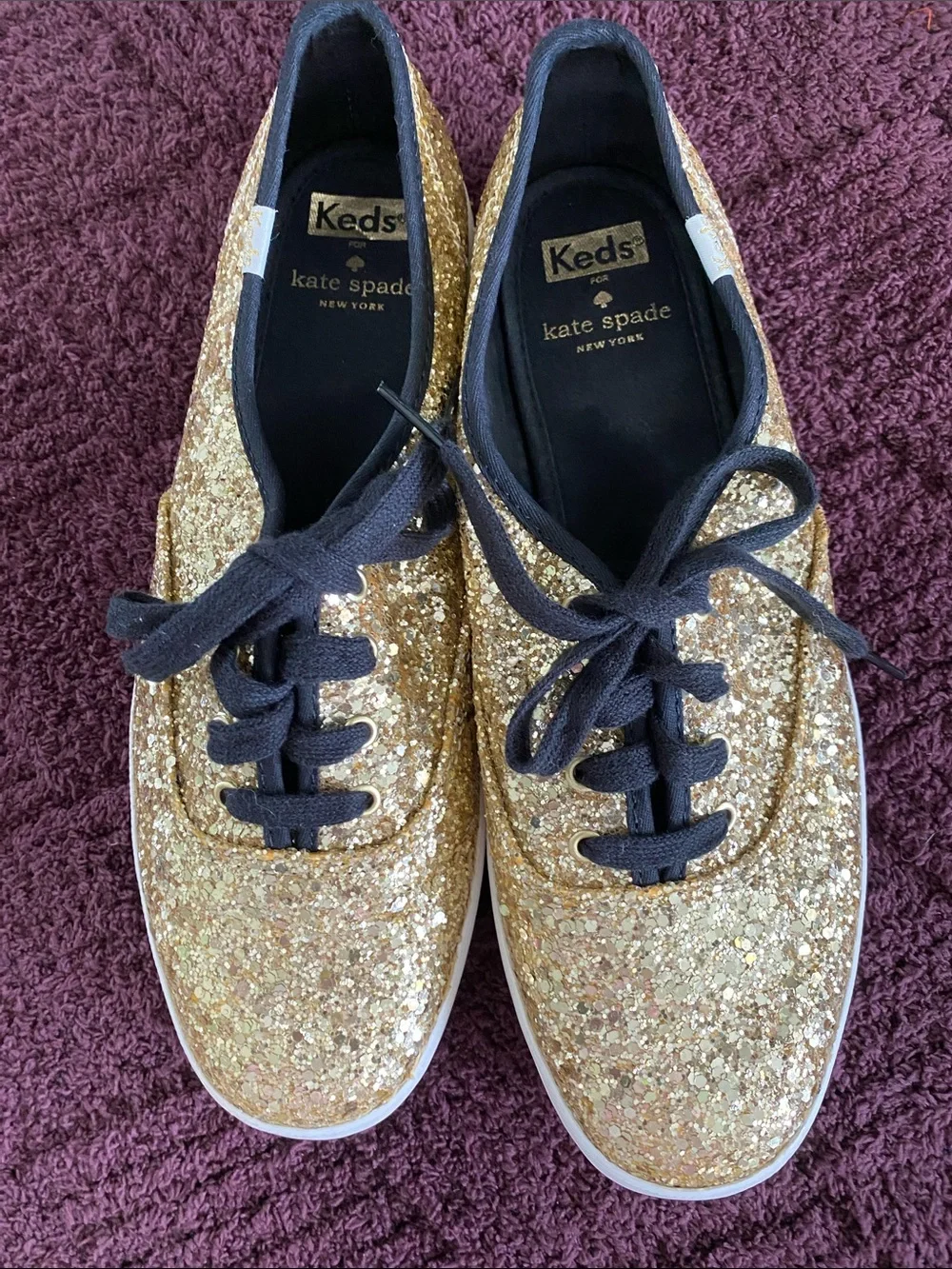 KEDS kate spade Gold Glitter Lace-Up Sneakers with Black Trim